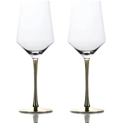 Intirilife 2x Wein Glas mit goldfarbenem Stiel - 380 ml Füllmenge - Rotwein Weißwein Glas Kelch Kristallglas stoßfest