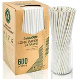 Extra Lange Einweg Trinkhalme aus Weißem Papier, 26 x 0,6 cm, 600 Stück – Biologisch Abbaubar und Kompostierbar, für Große Getränke, Restaurants, Bars