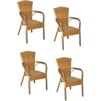 4x Konway COLOMBO Stapelsessel Tabaco Premium Polyrattan Garten Sessel Stuhl Set