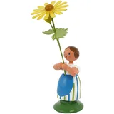 Seiffener Volkskunst Jan Legler | Wiesenblumenmädchen Blumenkinder | Handwerkskunst aus dem Erzgebirge | Holzfigur Frühlingsdeko | 12 cm | mit gelber Margerite