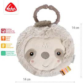 Fehn Greifspielzeug Lazy, Crazy & Pink, Stoffbuch Faultier grau