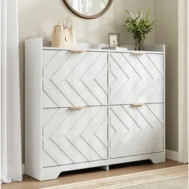 Okwish Schuhschrank 105 x 90 x 24 cm 4 Klappfächer / weiß hochglänzend