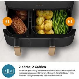 Philips 5000 Series Steam Airfryer Dual Basket NA552/00 Dunkelgrau/Kupfer