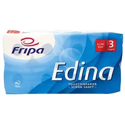 Fripa 72 Stück Toilettenpapier 3-lagig,  Edina  hochweiss, 250 Blatt pro Rolle