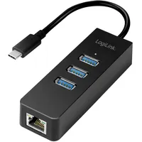 Logilink USB 3.2 Gen 1 (USB 3.0) Adapter [1x USB 3.2 Gen 1 Stecker C (USB 3.0) - 1x RJ45-Buchse, USB 3.2 Gen 1 Buchse A (USB 3.0)] USB-C 3-Port Hub