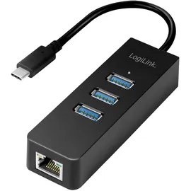 Logilink USB 3.2 Gen 1 (USB 3.0) Adapter [1x USB 3.2 Gen 1 Stecker C (USB 3.0) - 1x RJ45-Buchse, USB 3.2 Gen 1 Buchse A (USB 3.0)] USB-C 3-Port Hub