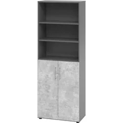 bümö Aktenregal & Schrank abschließbar, Büroschrank Regal Kombination Holz 80cm breit in Graphit/Beton - abschließbarer Schrank für's Büro &