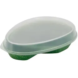 greenbox - Mehrweg-Menü-Teller "Häppy Plate" 27,5 x 20 x 3,5 cm, 3 Kammern, tropfenförmig, Spinat / dunkelgrün, 60 St.