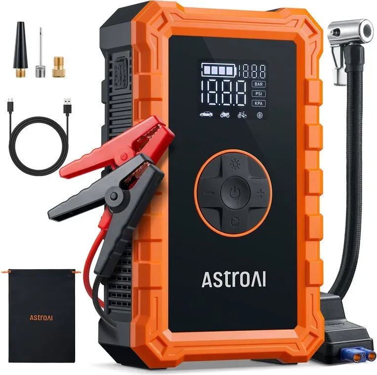 AstroAI S8 Air Jump Starter mit Luftpumpe, 1500A Auto‐Starthilfe, tragbar (für 6,0 L Benzin/3,0 L Diesel), 150PSI kabellose Reifenvollpumpe mit Auto‐Abschaltung, 12V Akku‐Ladegerät und Booster