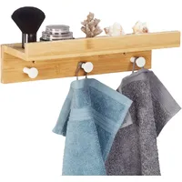 Relaxdays Wandregal mit Hakenleiste, Bambus, HBT: 10 x 36
