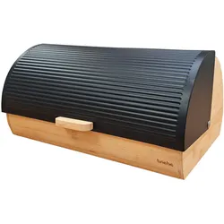 Briebe BB1162BLK Brotkasten für Brotaufbewahrung, Bambusholz, Schiebedeckel, Brotbox Aufbewahrung, Schwarz