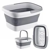 Relaxdays Fußbadewanne, faltbar, Noppen, Henkel, HxBxT: 23 x 42,5 x 32,5 cm, Wanne für Fußbad, Fußpflege, grau/weiß