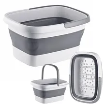 Relaxdays Fußbadewanne, faltbar, Noppen, Henkel, HxBxT: 23 x 42,5 x 32,5 cm, Wanne für Fußbad, Fußpflege, grau/weiß