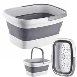 Relaxdays Fußbadewanne, faltbar, Noppen, Henkel, HxBxT: 23 x 42,5 x 32,5 cm, Wanne für Fußbad, Fußpflege, grau/weiß