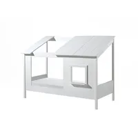 möbelando Hausbett >HAUSBETT< in Weiß aus Massiv Kiefer und MDF - 214x158,5x105cm (BxHxT) - Weiß