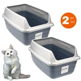 GarPet 2x Katzenklo Hoher Rand Extra hohe Katzentoilette offen Katzenklo mit hohem Rand groß ohne Deckel Doppelpack Sparpaket