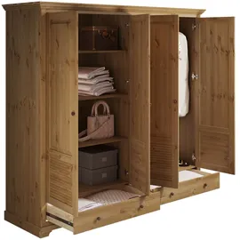 otto home Kleiderschrank OTTO HOME "Rauna, aus massiver Kiefer, 4-türig, mit Lamellen und Kassetten", beige (natur), B:203cm H:183cm T:61cm, Massivholz, Schränke, Kleiderschrank, FSC zertifiziertes Massivholz (Kiefer), robuste Qualität