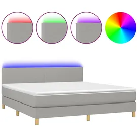 vidaXL Boxspringbett mit Matratze & LED Hellgrau 180x200 cm Stoff