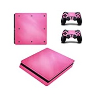DOTBUY PS4 Slim Skin Aufkleber Sticker Design Folie schützende Haut Schale für Sony Playstation 4 Slim Konsole und 2 Dualshock Controller (All Pink)