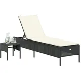 vidaXL Sonnenliege mit Tisch und Auflage Schwarz Poly-Rattan