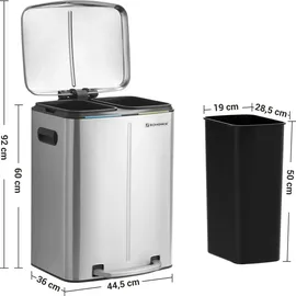Songmics Mülleimer 2 x 20 L, Mülltrennsystem 2 Fächer, Abfalleimer Metall