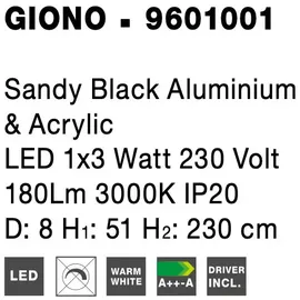 Nova Luce Giono 1-flg. 51 cm schwarz Acryl Aluminium
