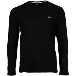 BOSS Herren Langarmshirt, Waffeloptik - Waffle Longsleeve, Langarmshirt, Rundhals, Logo, Baumwollmischung Schwarz 2XL