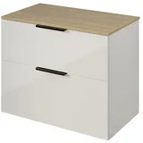 Bernstein Badmöbel-Set TIM, (Waschtischunterschrank mit Waschtischplatte und Griffe, Unterschrank 80 cm - hängend - vormontiert - 2 Schubladen), für Aufsatzwaschbecken - Farbe Unterschrank & Waschtisch frei wählbar weiß
