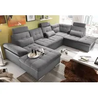 JAKARTA Wohnlandschaft m. Schlaffunktion Couch Sofa Schlafsofa Grau/Anthrazit, Ausführung:Links - Hellgrau/Grau