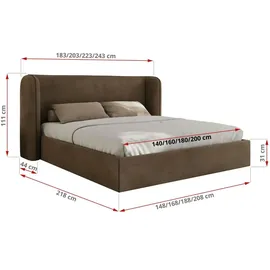 MKS Meble Polsterbett EMORA CLASSIC - braun ¦ Maße (cm): B: 183 H: 111