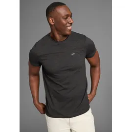 Bruno Banani T-Shirt BRUNO BANANI, Herren, Gr. 3XL (64/66), grau (dunkel grau), Single Jersey, Obermaterial: 100% Baumwolle, meliert, slim fit hüftlang, Rundhals, gerader Abschluss, Shirts T-Shirt, Mit Doppelkragen und Zierbrusttasche