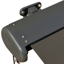 Outsunny Elektrische Markise mit Fernbedienung Handkurbel Vollkassettenmarkise Gelenkarmmarkise Sonnenschutz Balkon dunkelgrau 4x3m