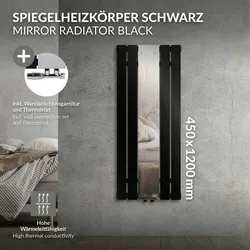 LuxeBath Spiegel Heizkörper Designheizkörper + Anschlussgarnitur Radiator 450x1200mm