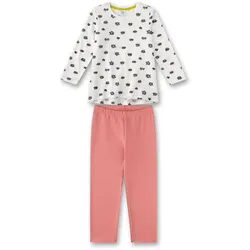 Sanetta Mädchen Schlafanzug, 2-tlg. Set - lang, Pyjama, Bio-Baumwolle, Motiv Rosa/Weiß 140