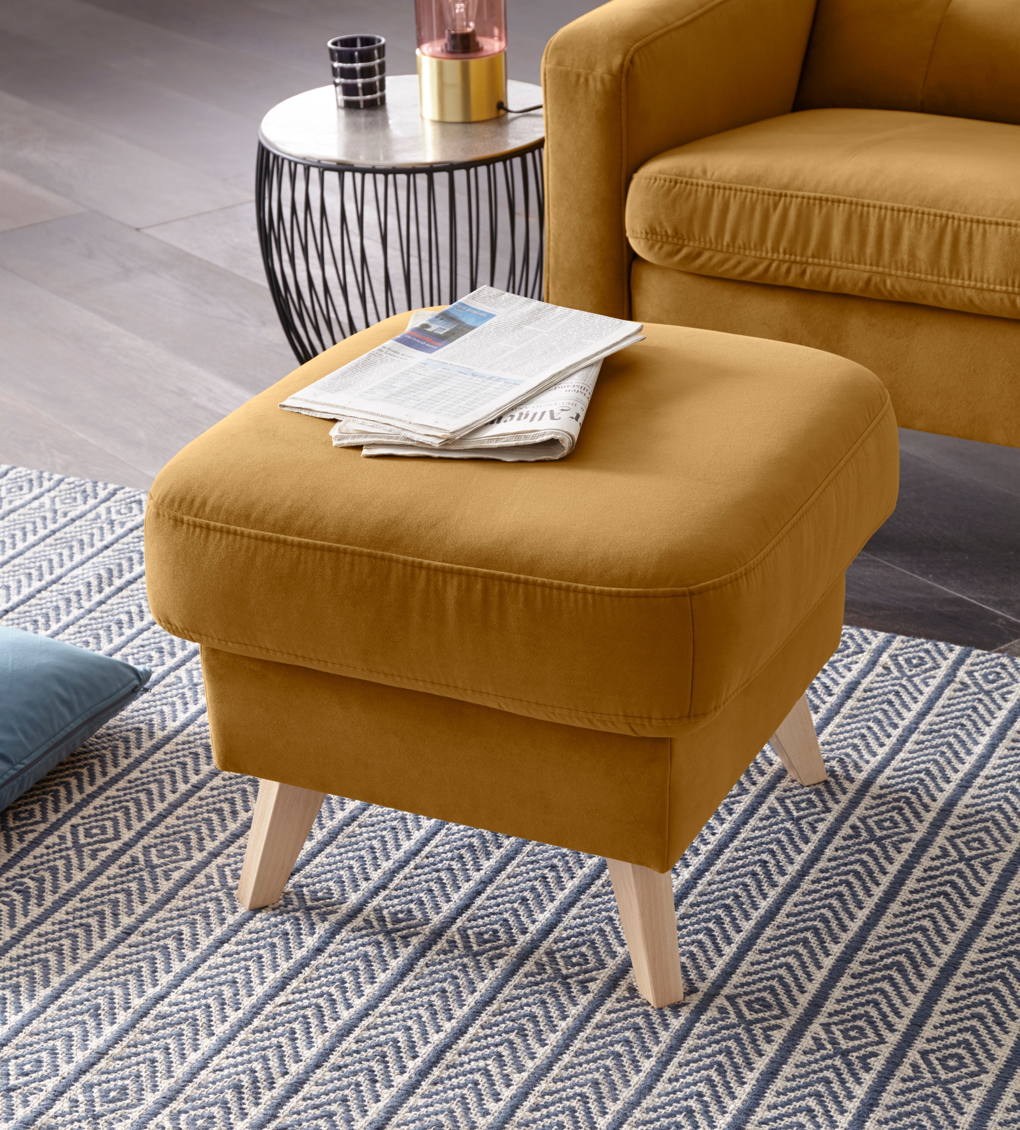 Hocker EXXPO - SOFA FASHION "Nappa" Gr. B/H/T: 56 cm x 45 cm x 56 cm, Samtvelours, gelb (mustard) Fußhocker