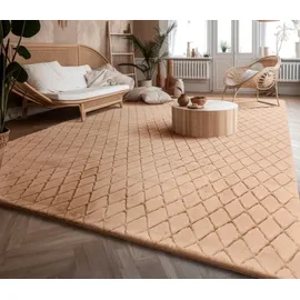 Paco Home Hochflor-Teppich »Arnheim 742«, rechteckig, 26 mm Höhe, Uni Farben, Rauten Muster, besonders weich, Hoch-Tief Effekt beige