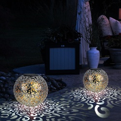 2er Set LED Solar Steck Erdspieß Leuchten Garten Balkon Geflecht Kugel Lampen