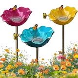 Gartenstecker Vogeltränke, Vogeltränke Stehend, Dekorative Bienentränke, Vogelbad Blume Dekorative Futter und Tränkschale für Vögel und Bienen (3Stk-C)