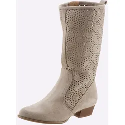 Stiefel HEINE, Damen, Gr. 39, grau (taupe), Leder, Veloursleder, Rindsleder, modisch, Schuhe Cowboystiefel Sommerstiefel Reißverschlussstiefel