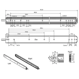 SOTech VarioSlide KV2-200-H76-L800-EH 812,8 mm mit Lock-in/out Einrastfunktion rot Schwerlast-Vollauszug belastbar bis 200 kg,