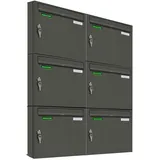 AL Briefkastensysteme Basic 6er Briefkasten Grau inkl. Zeitungsfach