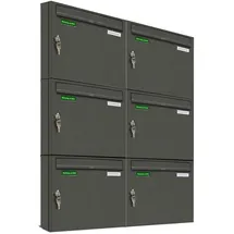 AL Briefkastensysteme Basic 6er Briefkasten Grau inkl. Zeitungsfach