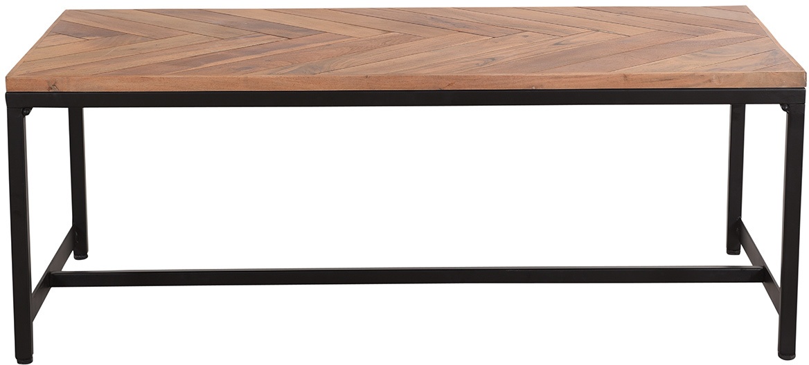 Table basse rectangulaire à motifs chevrons en bois massif et métal noir L120 cm STICK