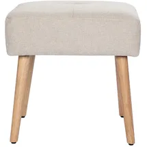 miliboo Niedriger Hocker aus Stoff mit strukturiertem Samteffekt in Beige und hellem Massivholz H46 cm GUESTA
