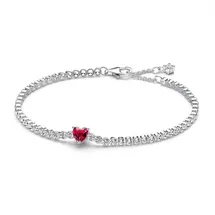 Pandora Tennisarmband Rotes Funkelndes Herz Silber 590041C02 Größe 18 cm
