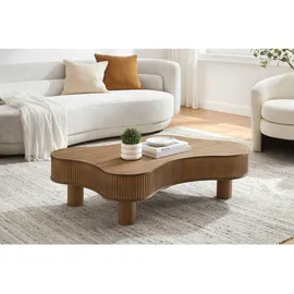 SalesFever Wohnzimmertisch organisch mit Massivholz-Lamellen Braun Walnuss 116 x 32 x 77 cm