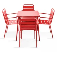 Oviala Gartenmöbel-Set, quadratisch und 4 Sessel aus pulverbeschichtetem Stahl Rot - Palavas