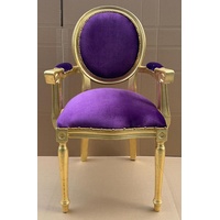 Casa Padrino Luxus Barock Esszimmer Stuhl Lila / Gold - Handgefertigter Antik Stil Stuhl mit Armlehnen und edlem Samtstoff - Esszimmer Möbel im Barockstil