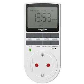 Ansmann Zeitschaltuhr, Steckdose, digital mit 10 Schaltzeiten, LCD-Display, Zufallsfunktion, Sommerzeitschaltung, 3680W, Wochenzeitschaltuhr, weiß
