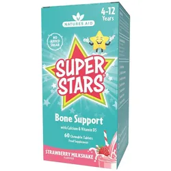 Natures Aid Super Stars Bone Support - Strawberry Milkshake Flavor (60 Kautabletten)